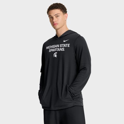 Men's Nike Black Michigan State Spartans 2025 Sideline Performance Long Sleeve Hoodie T-Shirt