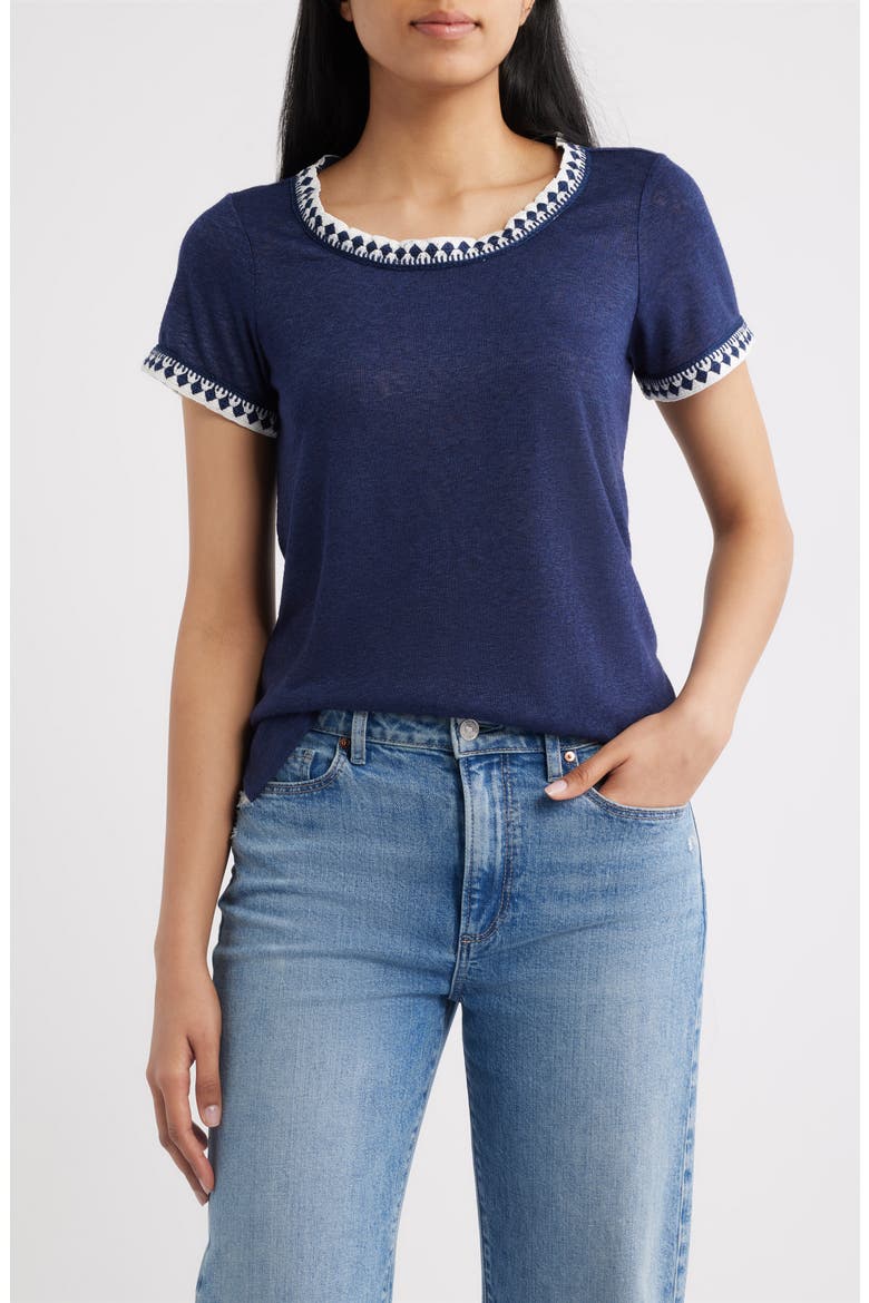 Crochet Trim T-Shirt, Main, color, NAVY/ WHITE