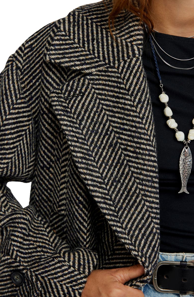 Free People Ari Herringbone Peacoat, Alternate, color, Black