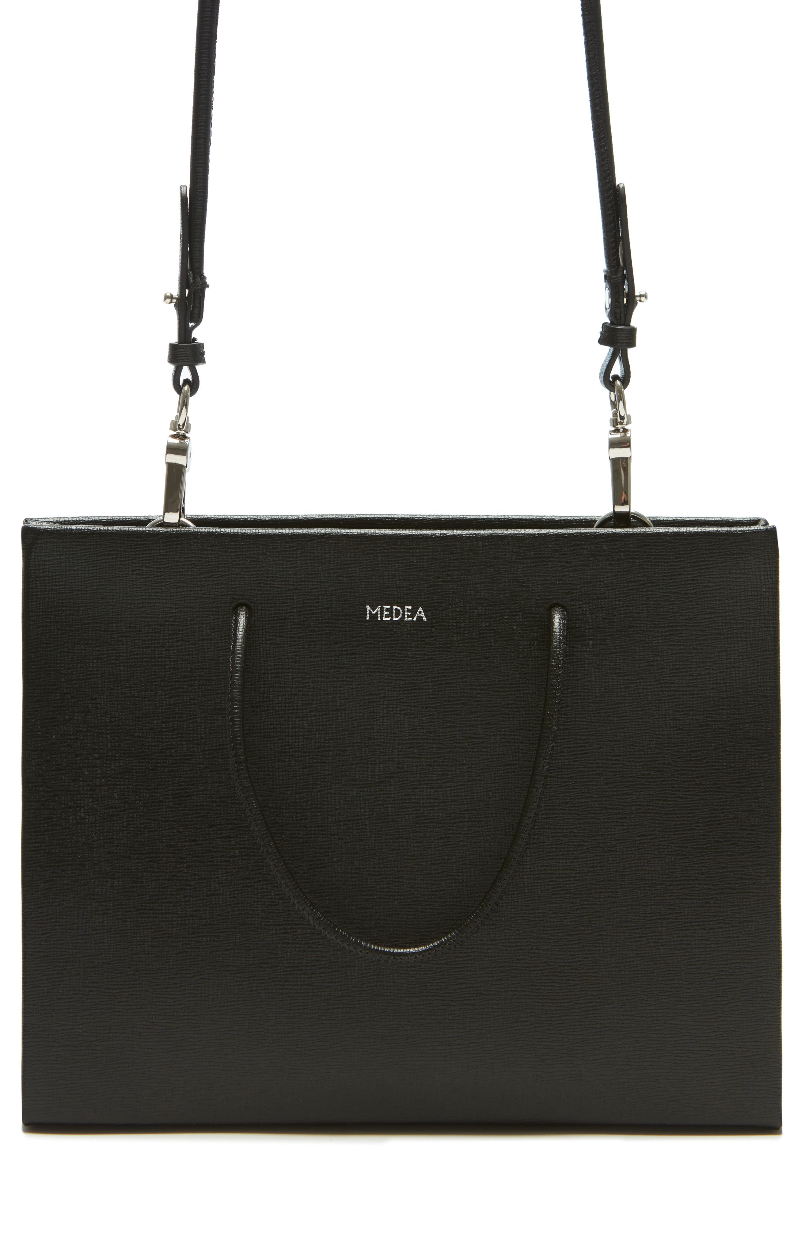 Hanna Saffiano Leather Tote, Main, color, BLACK