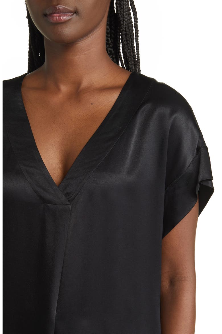 Nala Satin V-Neck Top, Alternate, color, BLACK