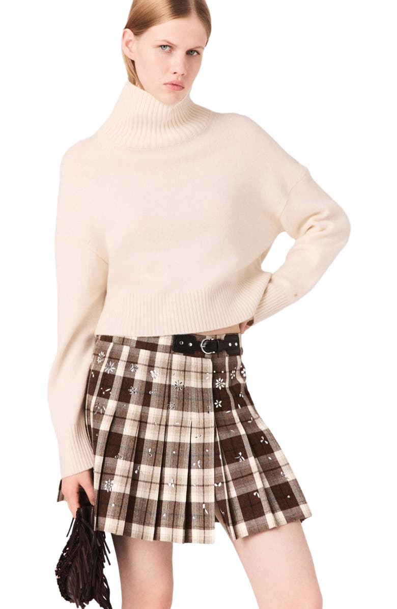 maje Rhinestone checked kilt, Alternate, color, Big Brown Check