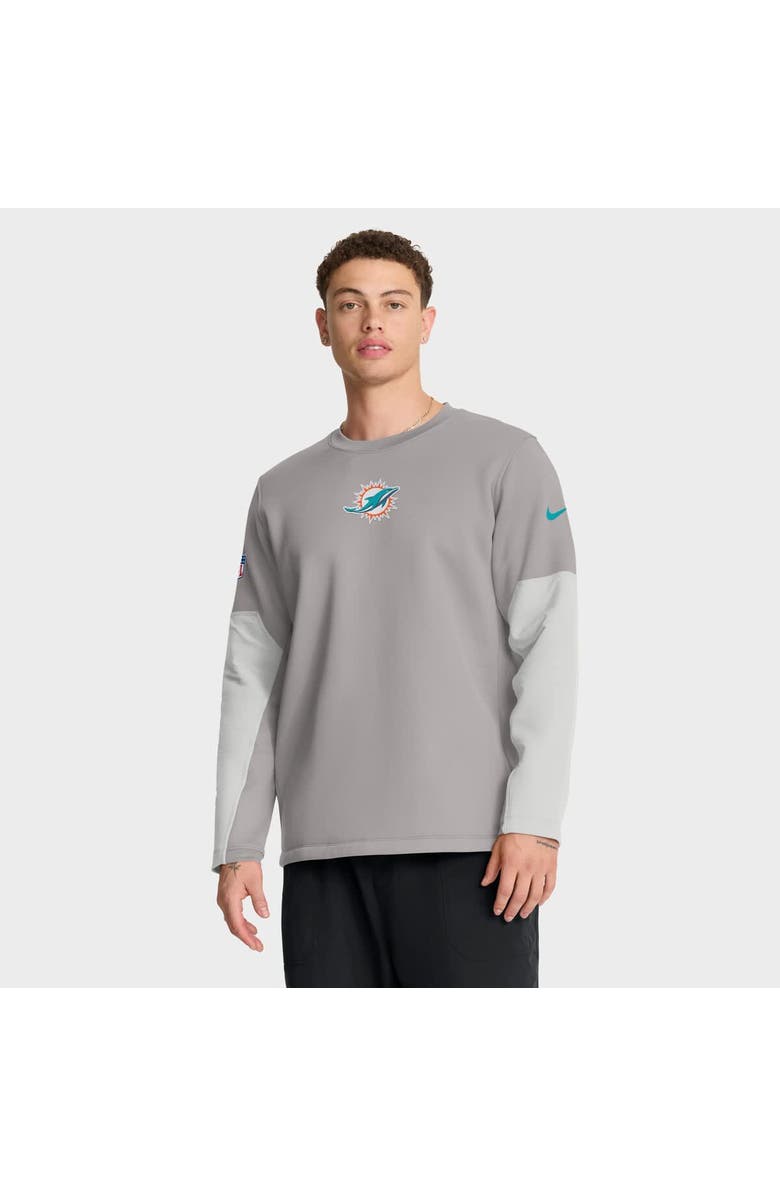 Nike Men's Nike Gray Miami Dolphins Sideline Coach Therma-FIT Long Sleeve T-Shirt, Main, color, Gray