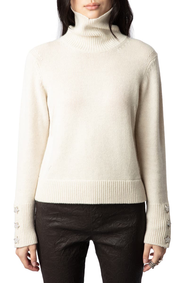 Zadig & Voltaire Rhinestone Trim Turtleneck Cashmere Sweater, Main, color, 