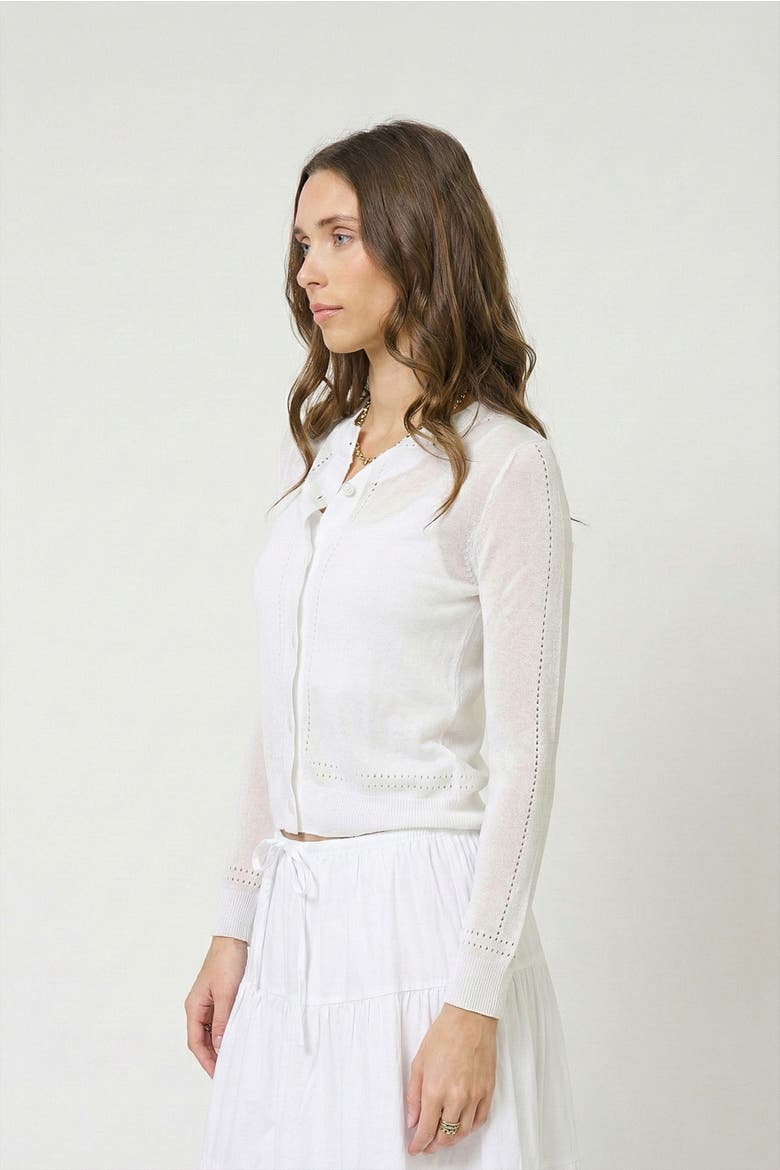 Serena Sheer Pointelle Cardigan, Alternate, color, WHITE