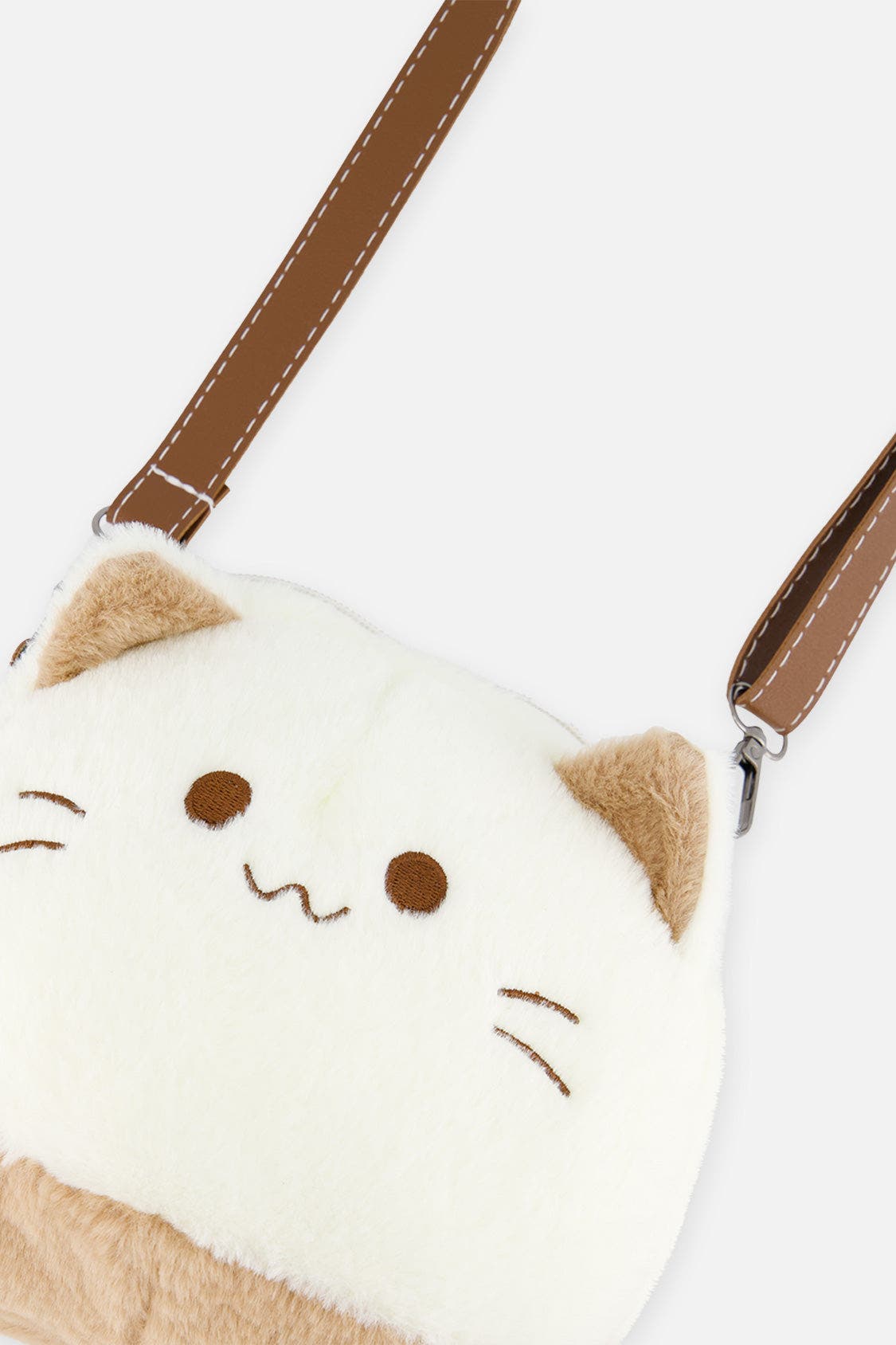 Cat Face Adjustable Strap Zipper Bag, Alternate, color, Off-White