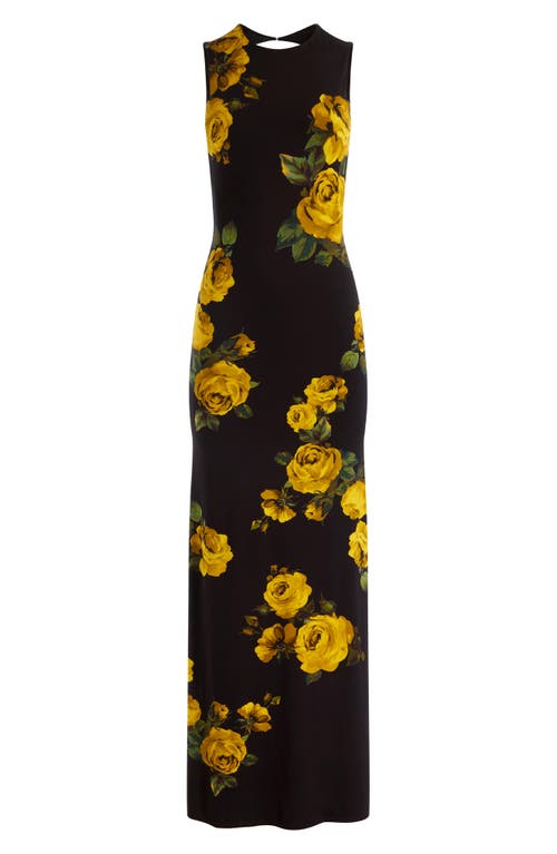 Alice And Olivia Delora Open Back Sleeveless Crew Neck Maxi Dress Rosehips In Black