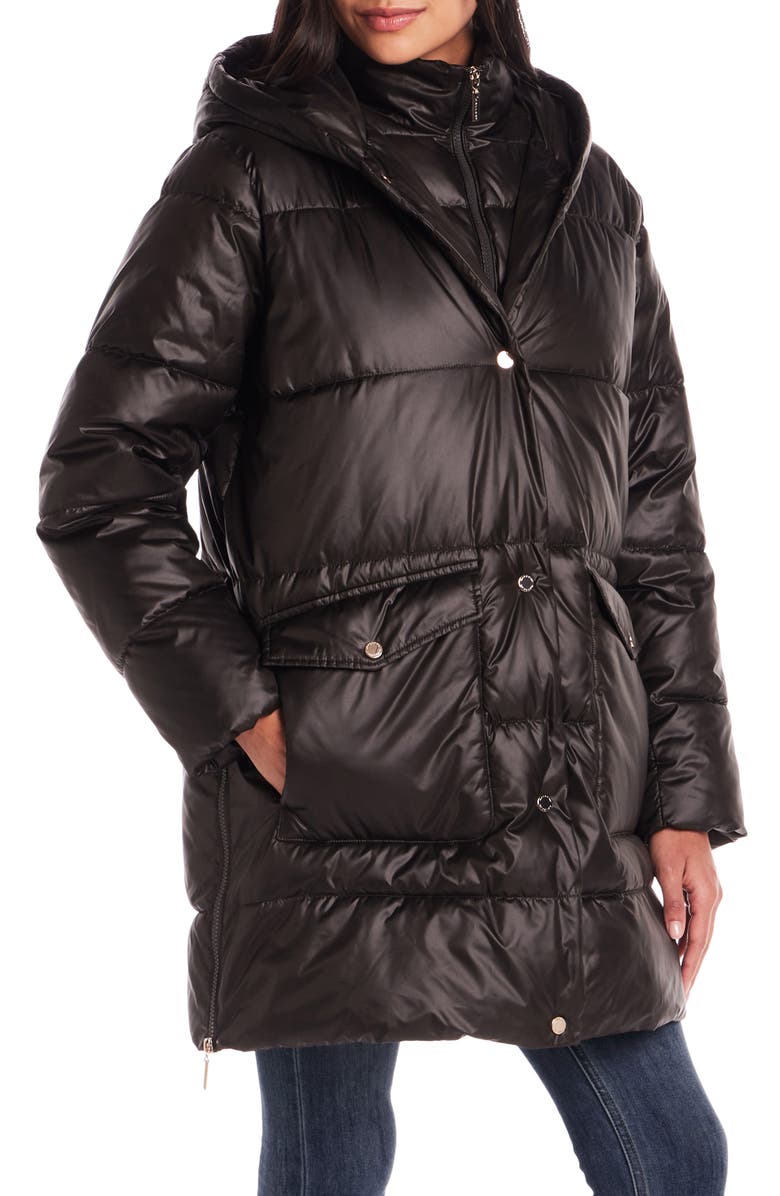 Gallery Hooded Puffer Jacket, Main, color, Raven