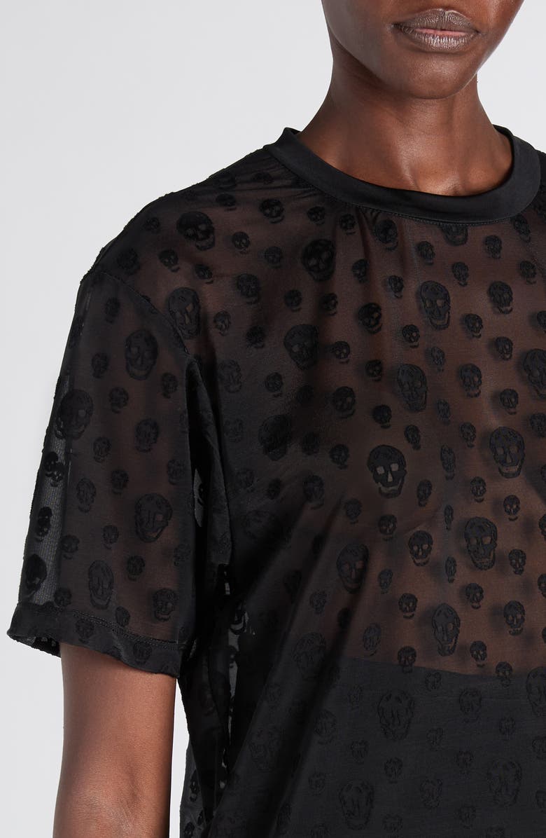 McQueen Skull Sheer Jersey T-Shirt, Alternate, color, Black