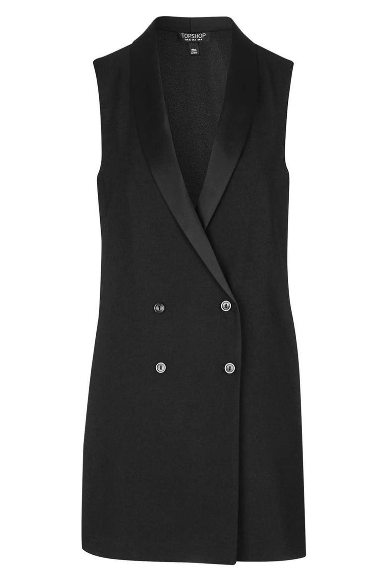 Sleeveless Double Breasted Slouch Jacket, Alternate, color, BLACK