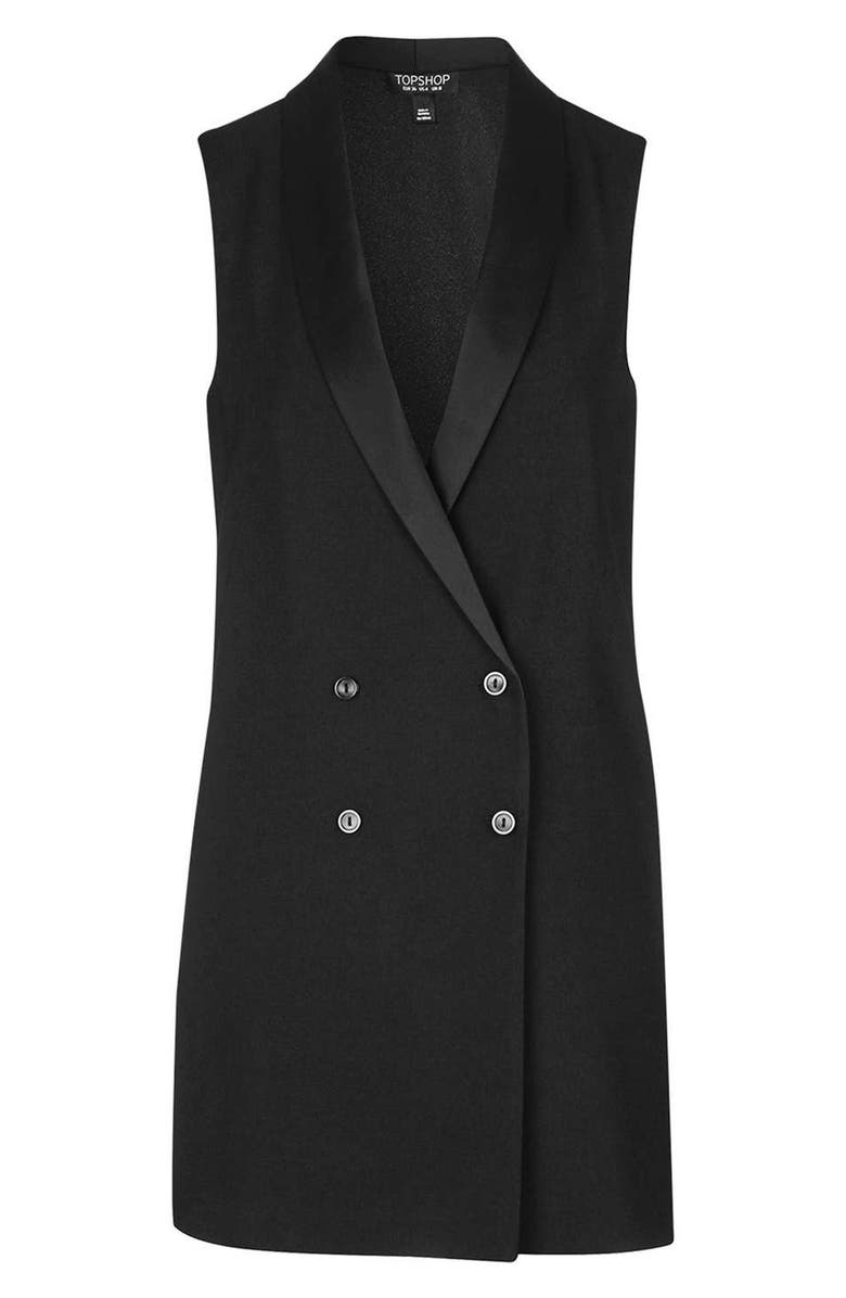 Topshop Sleeveless Double Breasted Slouch Jacket, Alternate, color, Black