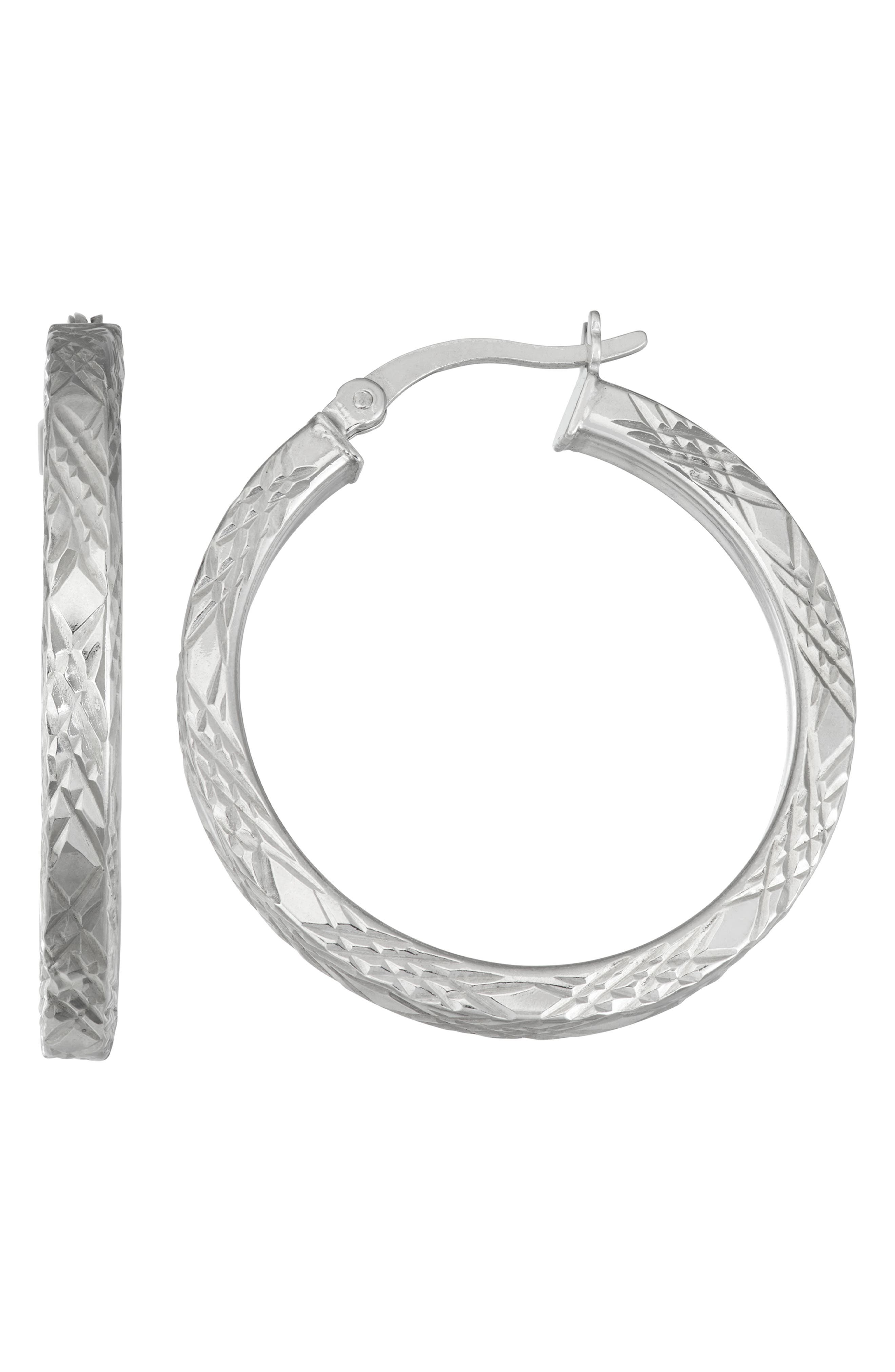 Sterling Silver Diamond Cut Hoop Earrings