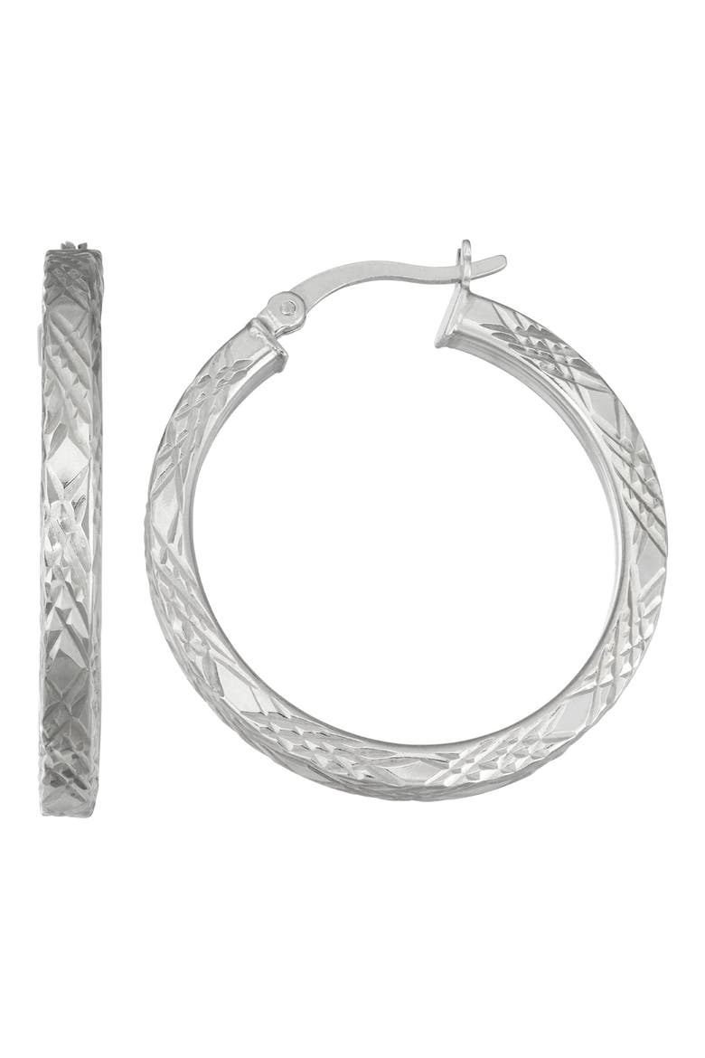 Sterling Silver Diamond Cut Hoop Earrings, Main, color, SILVER