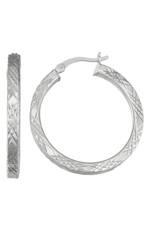 Sterling Silver Diamond Cut Hoop Earrings
