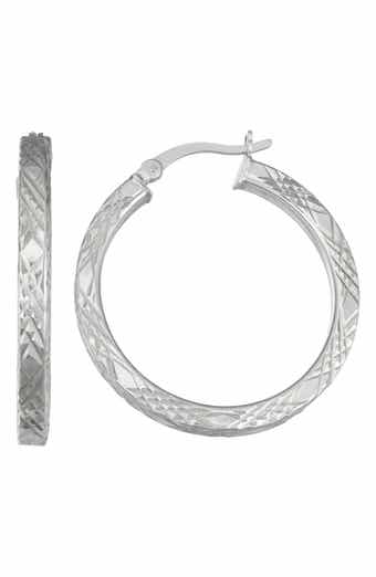 Sterling Silver Diamond Cut Hoop Earrings