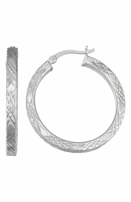 Sterling Silver Diamond Cut Hoop Earrings