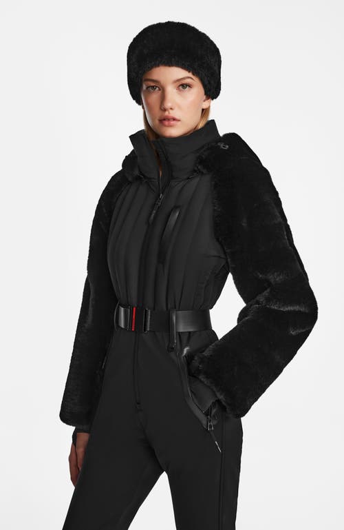 Rudsak One-piece Ski Suit With Faux Fur In Black