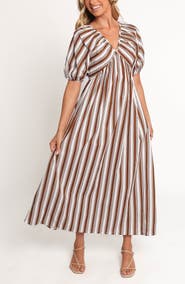 Petal & Pup Sullivan Stripe Puff Sleeve Cotton & Linen Maxi Dress