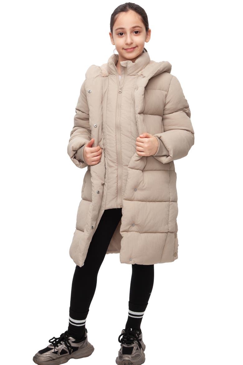 Kids' Knee Length Puffer Coat, Alternate, color, Beige