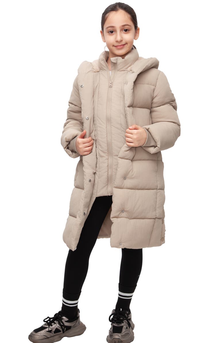 Rokka&Rolla Kids' Knee Length Puffer Coat, Alternate, color, Beige