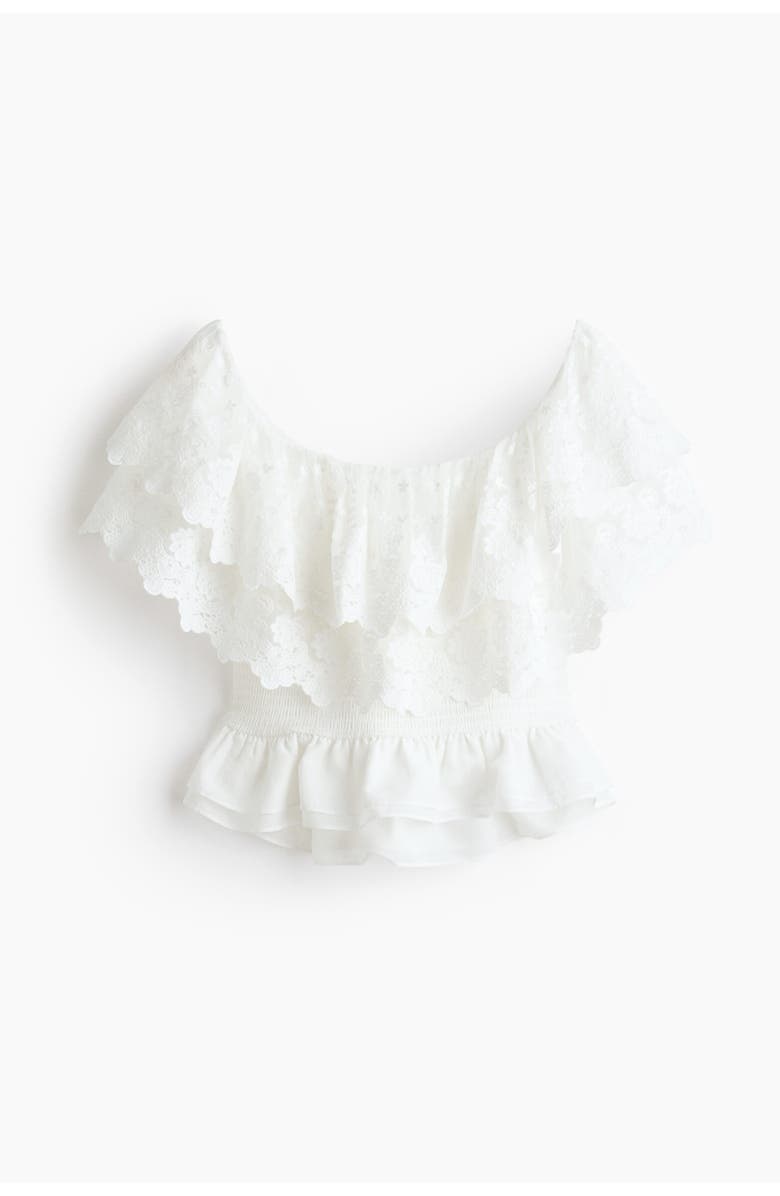 H&M Flounced Off-the-shoulder Top, Alternate, color, White