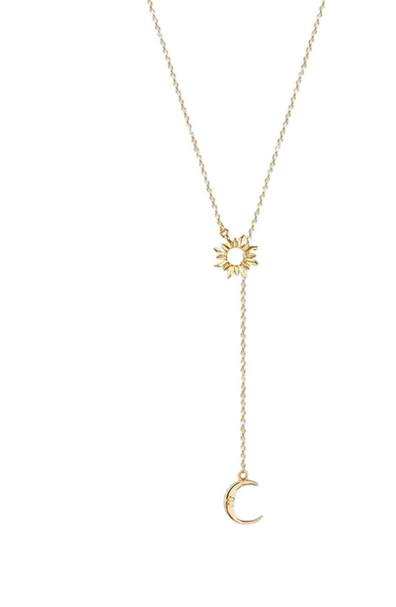 Humanist Beauty Sun and Moon Lariat Necklace, Main, color, Gold