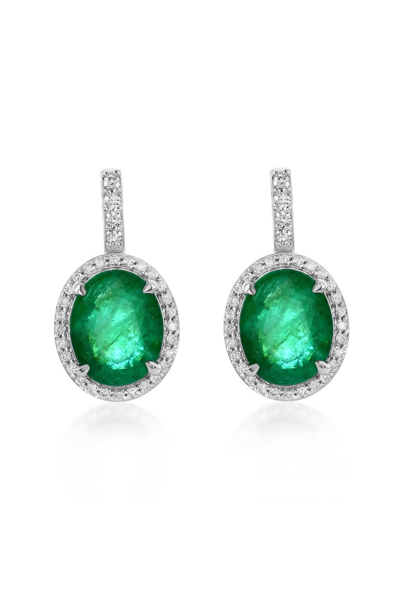 14K Gold 5.11cttw Oval-Cut Emerald & 0.33cttw Diamonds Earrings, Main, color, Green