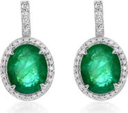 SOUZANA by Suzy Levian 14K Gold 5.11cttw Oval-Cut Emerald & 0.33cttw Diamonds Earrings