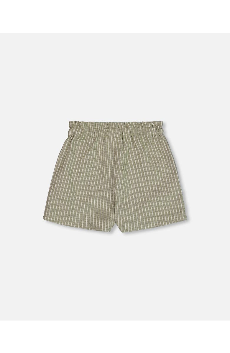 Deux par Deux Little Girl's Linen Short With Pockets Medium Green And Cream Striped, Alternate, color,
