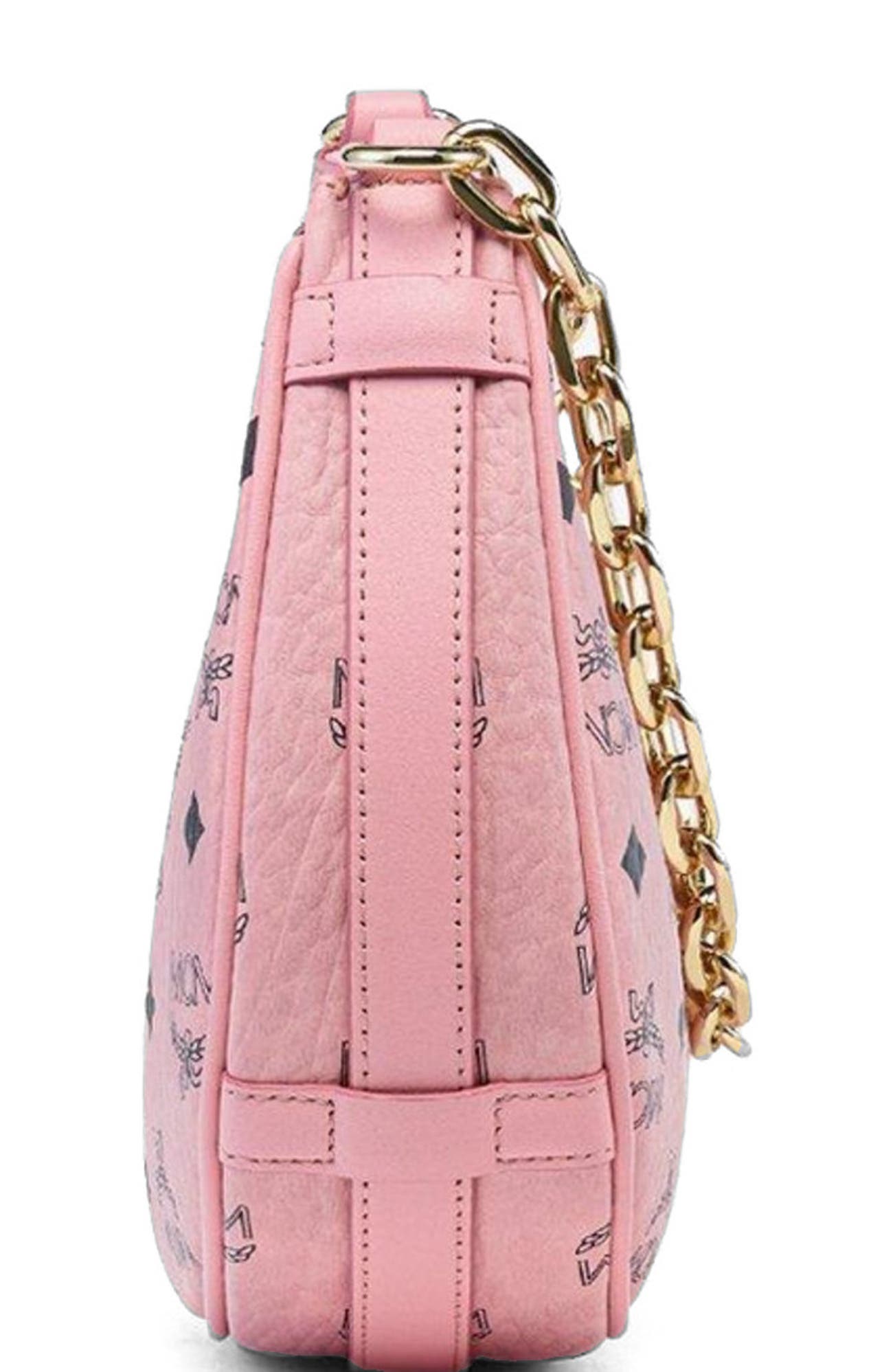 MCM Aren Crescent Hobo Bag in Visetos, Alternate, color, Pink