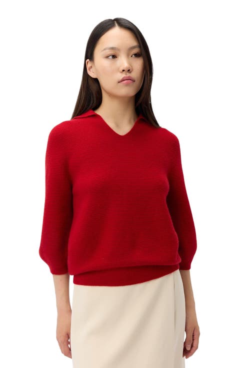 Open V-Collar Women
s Polo Sweater