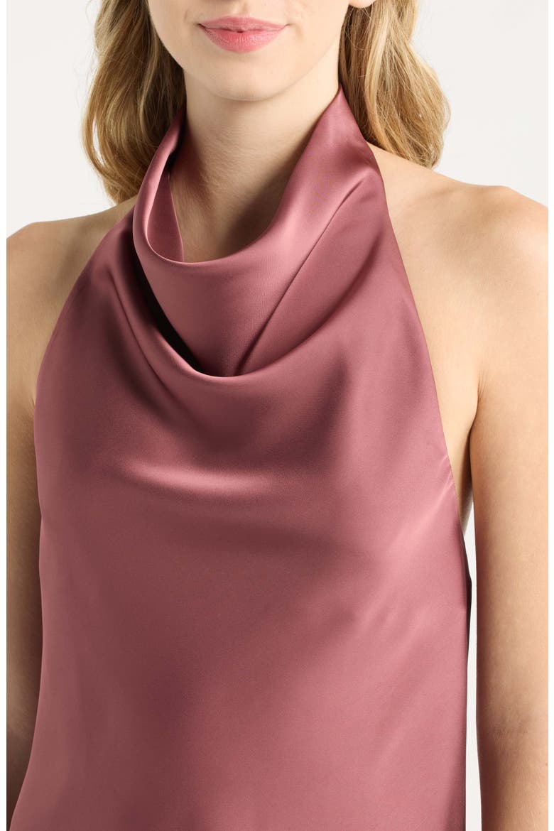 Fogline Satin Open Back Halter Top, Alternate, color, PLUM