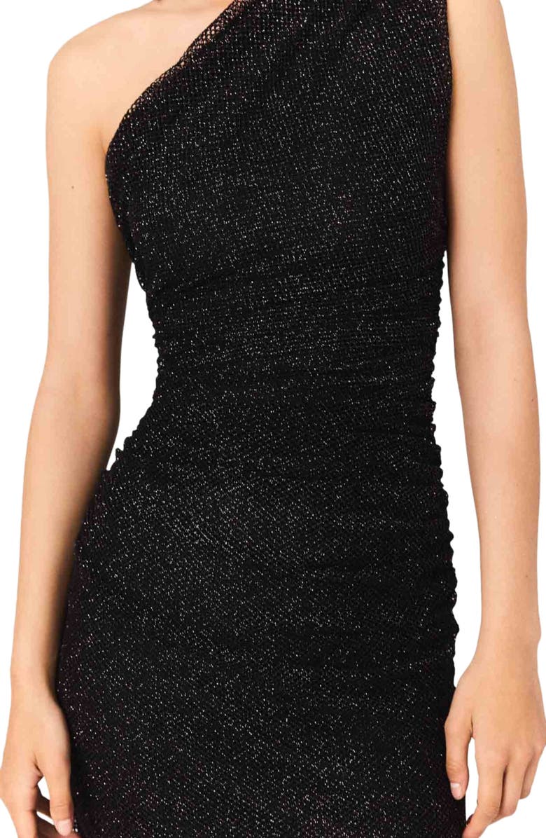 maje Asymmetric rhinestone knit dress, Alternate, color, 