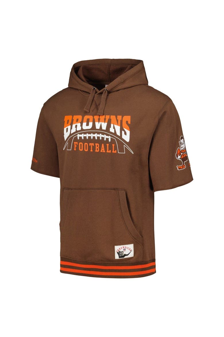 Men's Mitchell & Ness Brown Cleveland Browns Pre-Game Short Sleeve Pullover Hoodie, Alternate, color, Brown