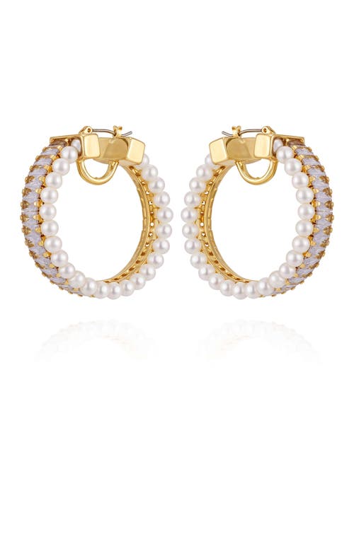 Vince Camuto Hoop Earrings With Pearls Baguette Crystals In Gold