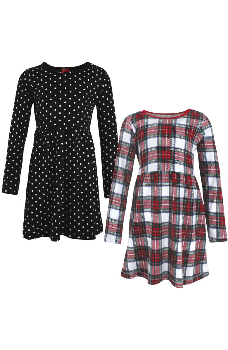 Hudson Baby Two-Piece Set of Long-Sleeve Dresses, Alternate, color, Black White Tartan