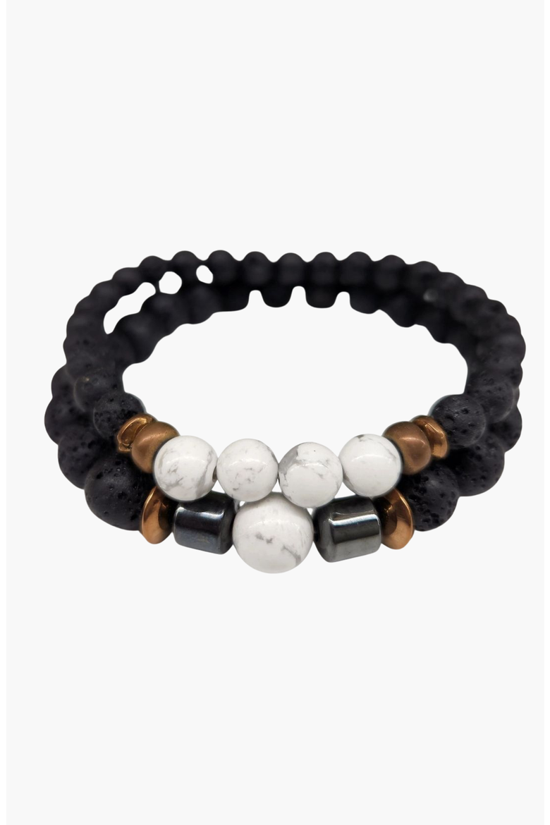 Crystal Lava Two Beaded Bracelet Set, Main, color, White Howlite