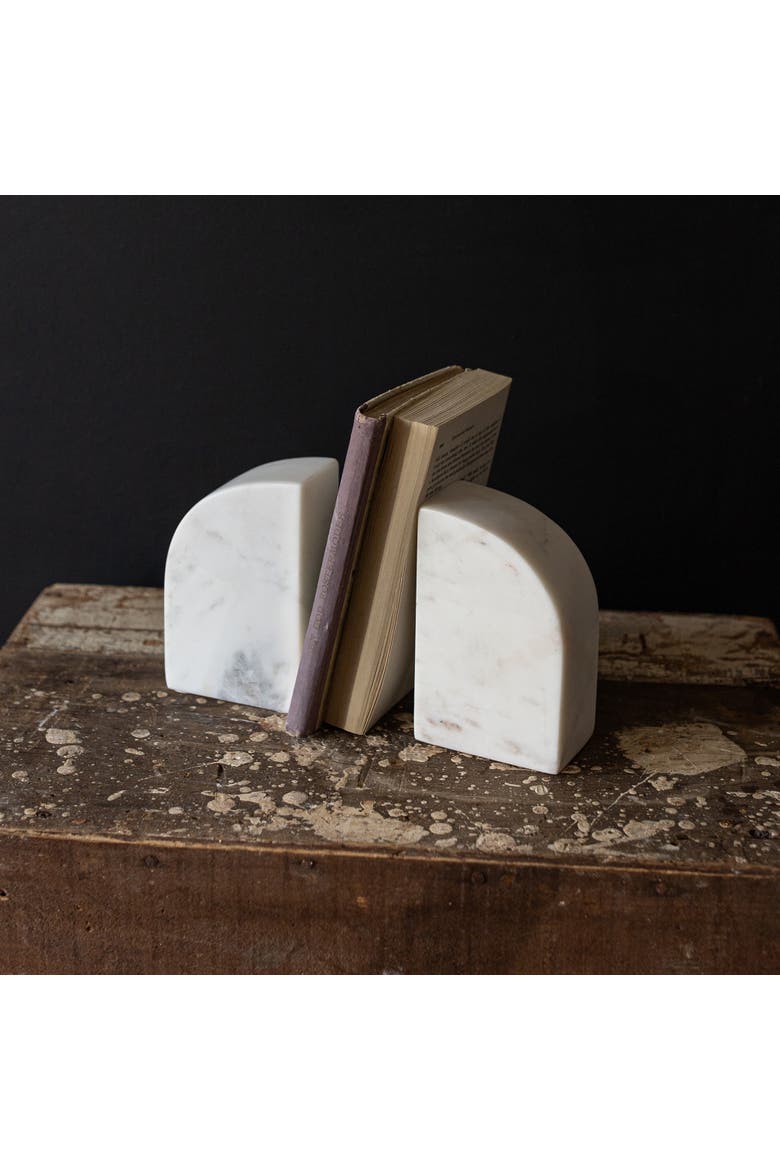 7" x 9" Large Premium Luxury White Marble Stone Decorative Arch Bookends, Set of 2, Alternate, color, White