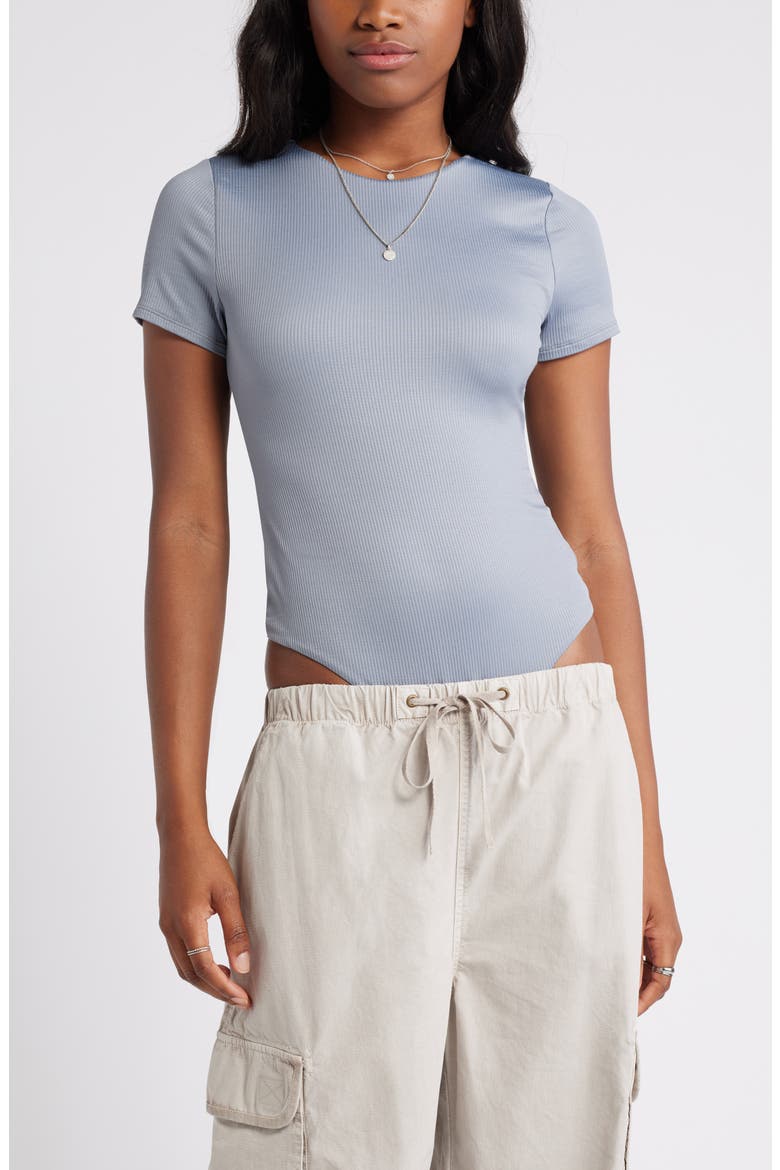 Butter Short Sleeve Rib Bodysuit, Alternate, color, GREY WEATHERVANE