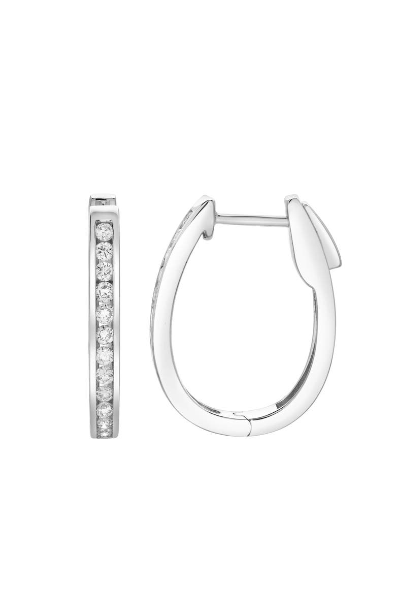 LuvMyJewelry Lavendelle Channel-Set Diamond Huggie Hoop Earrings in 14K Gold, Main, color, 14K White Gold