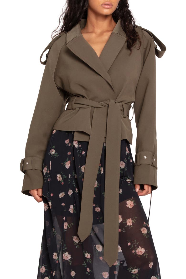 Fast Car Crop Trench Coat, Main, color, MILITARY