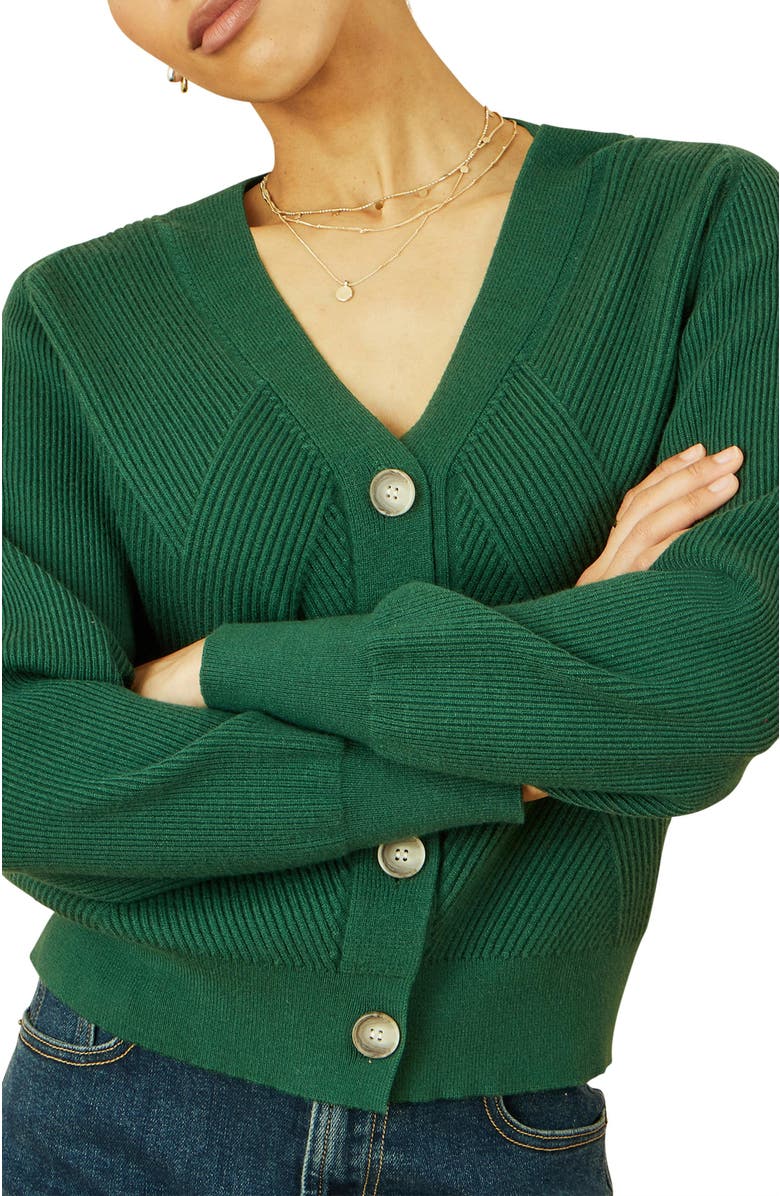 Yumi Knitted Stitch Detail Cardigan, Alternate, color, Green