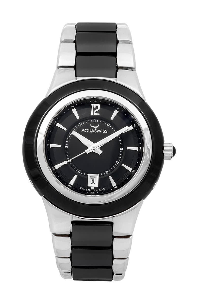 AQUASWISS Unisex C91 M Ceramic Strap Watch, 45mm, Main, color, Black