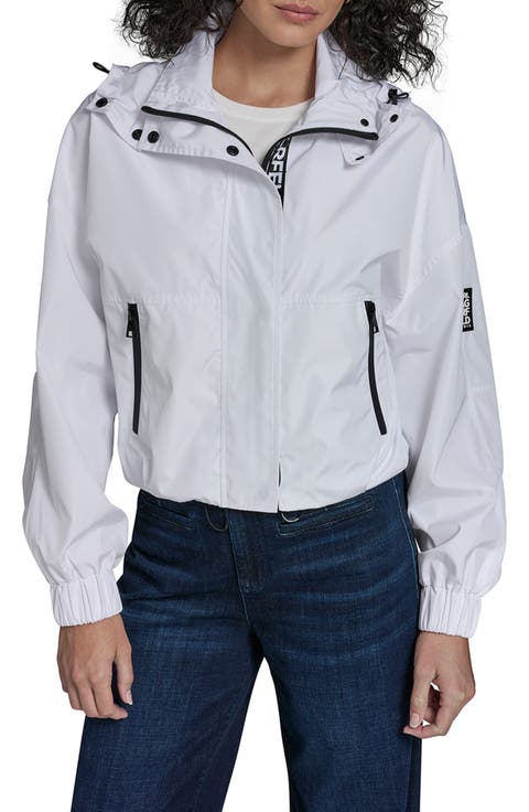 Short Hooded Logo Rain Jacket