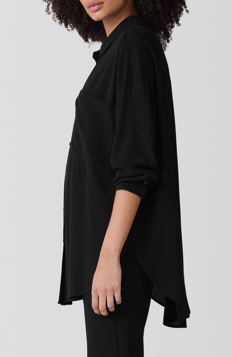 Eileen Fisher Classic Collar Silk Longline Button-Up Shirt, Alternate, color,