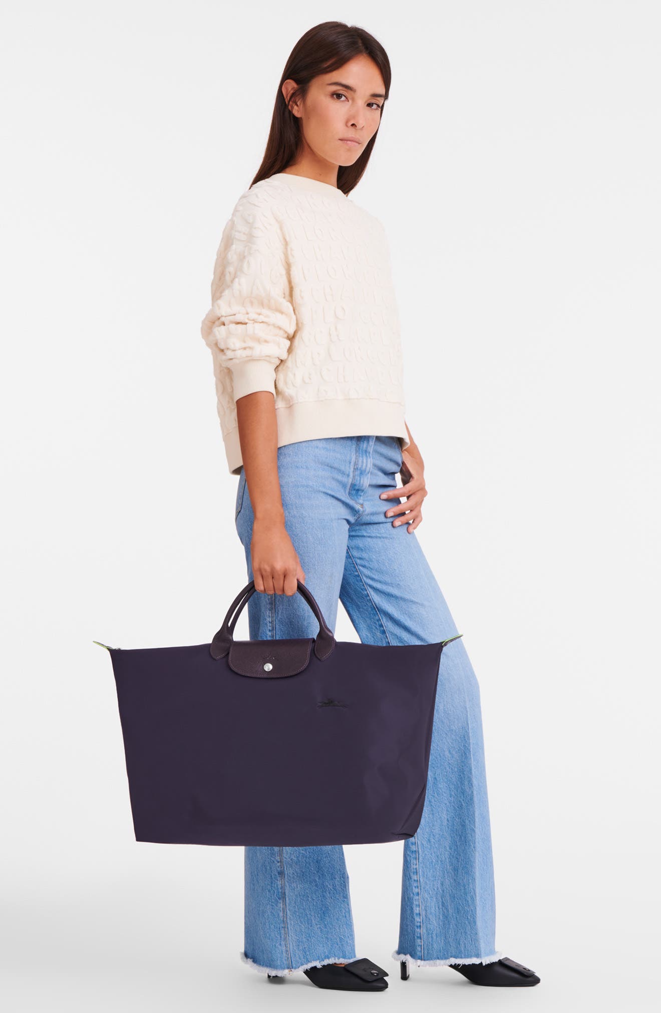 Longchamp Large Le Pliage Recycled Travel Bag, Alternate, color, Bilberry