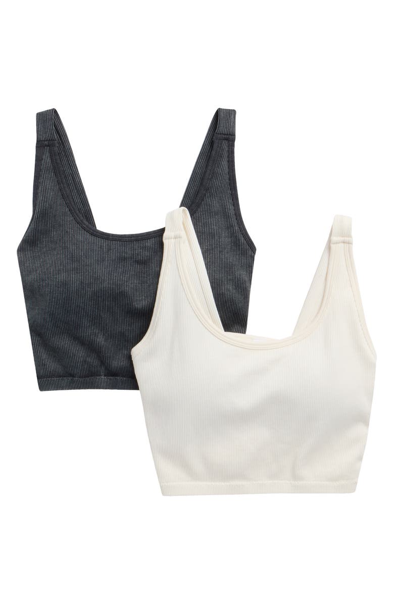 90 DEGREE BY REFLEX 2-Pack Alamo Stonewash Ribbed Seamless Sports Bras, Main, color, Black/ Sugar Swizzle