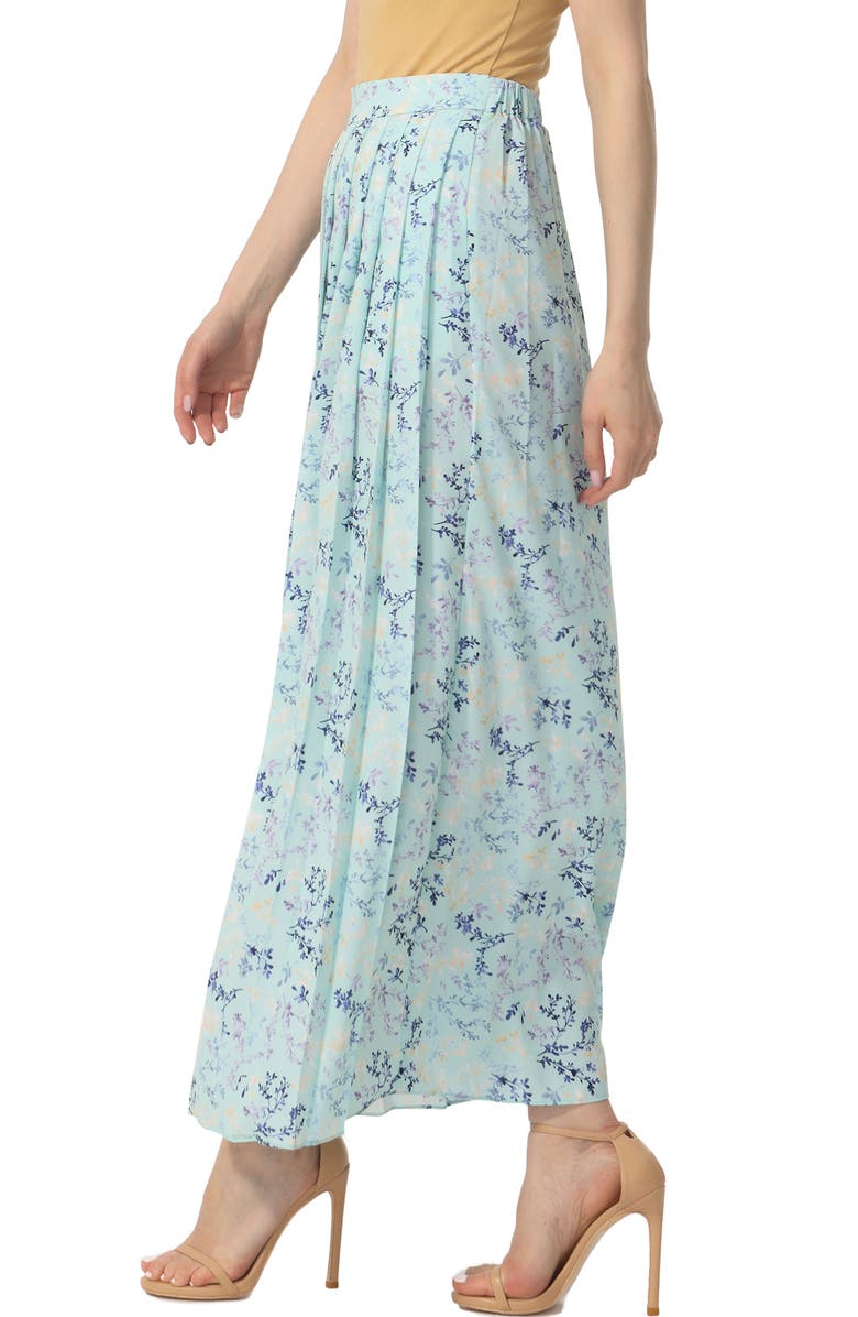Kimi & Kai Women's Print Box Pleat Maxi Skirt, Alternate, color, Pastel Turquoise