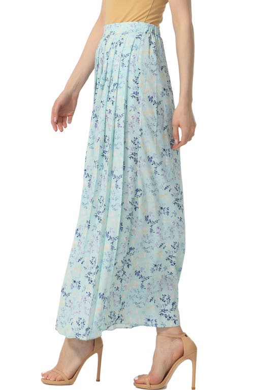 Kimi & Kai Print Box Pleat Maxi Skirt In Pastel Turquoise