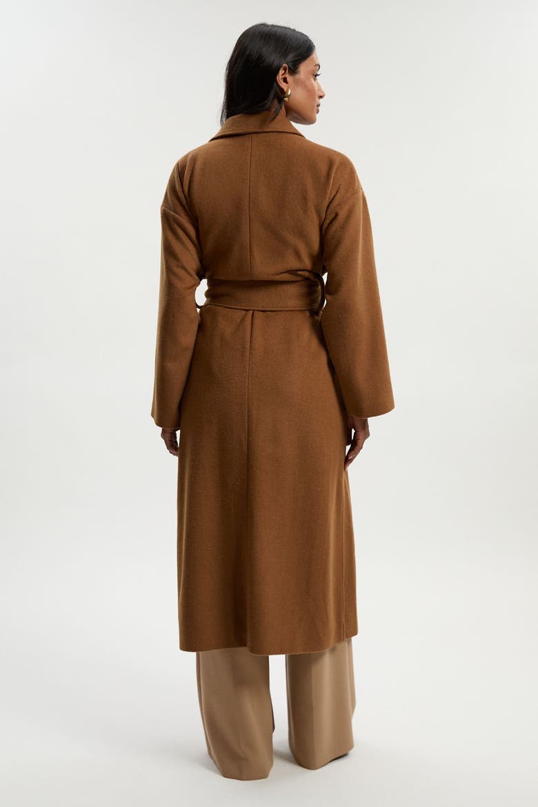 Brushed Wool Wrap Tailored Maxi Coat, Alternate, color, Camel